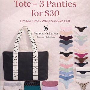 Victoria's Secret 3 Panties + Black Tote Bag